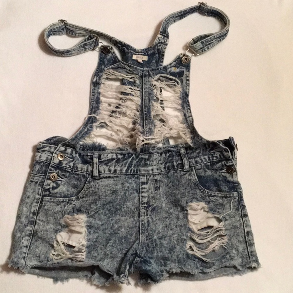 Chiqle Destroyed Acid Wash Overall Shorts sz L